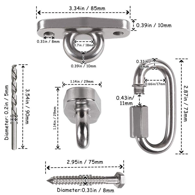Dakzhou 2 Heavy Duty Swing Hangers Anti-Rust 304 Stainless Steel 2000LB Swivel Swing Set Brackets for Playground Porch  Yoga  Swing Seat Hammock - Image 4